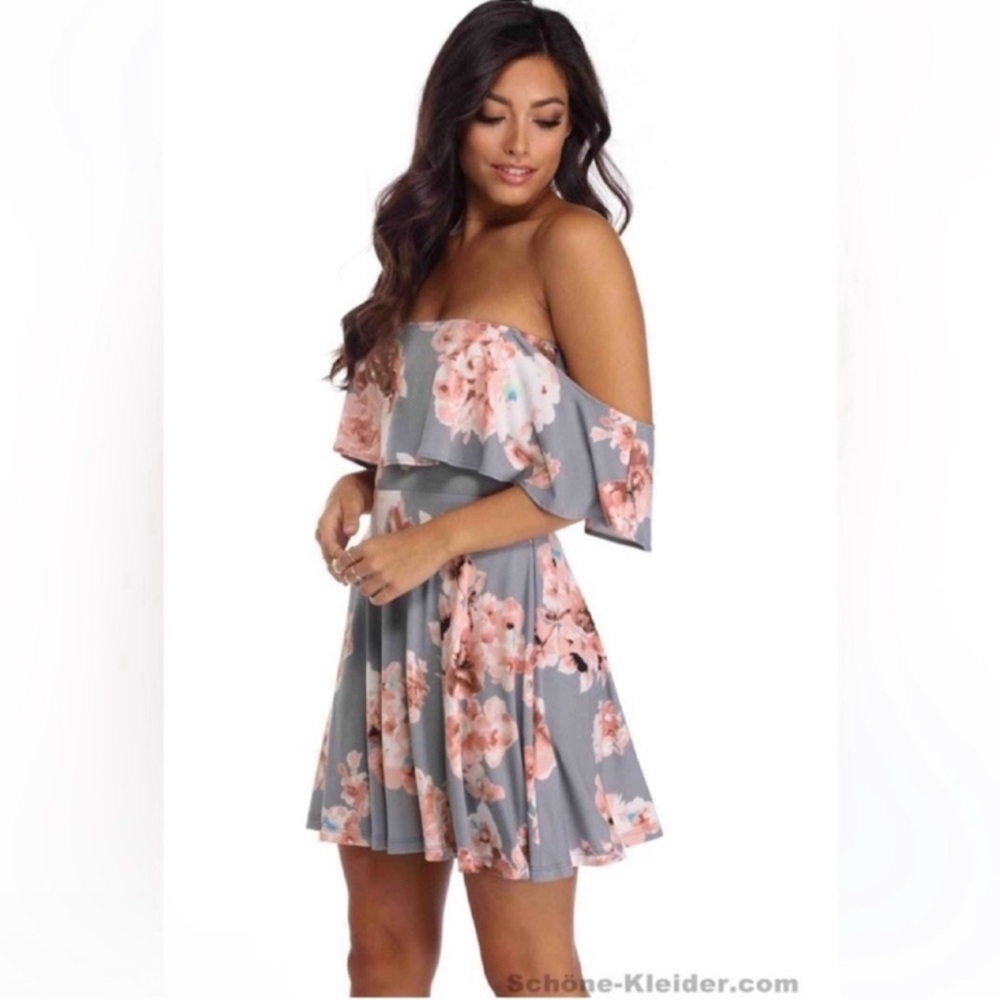 Windsor Floral Strapless Off Shoulder Ruffle Dress Sz S Mini Stretchy